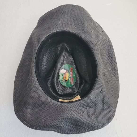 Rocha Hats Unitalla Western Cowboy Black Straw Hat Leather Tequila Patch - Picture 8 of 15